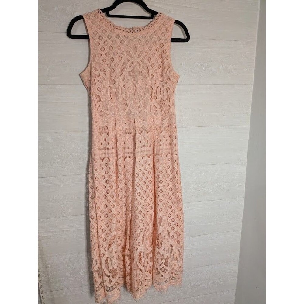 VEIISAR Pink Eyelet Lace Dress Medium Boho Romantic Wedding Guest Sleeveless